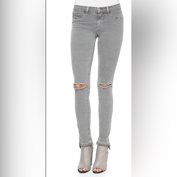 J. BRAND SILVER FOX RELEASED RAW HEM RIPPED KNEE ANKLE SKINNY JEANS 24 - Picture 1 of 14